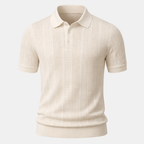 Textured Pointelle Knit Polo Shirt for Men - Casual Wear, Short Sleeve