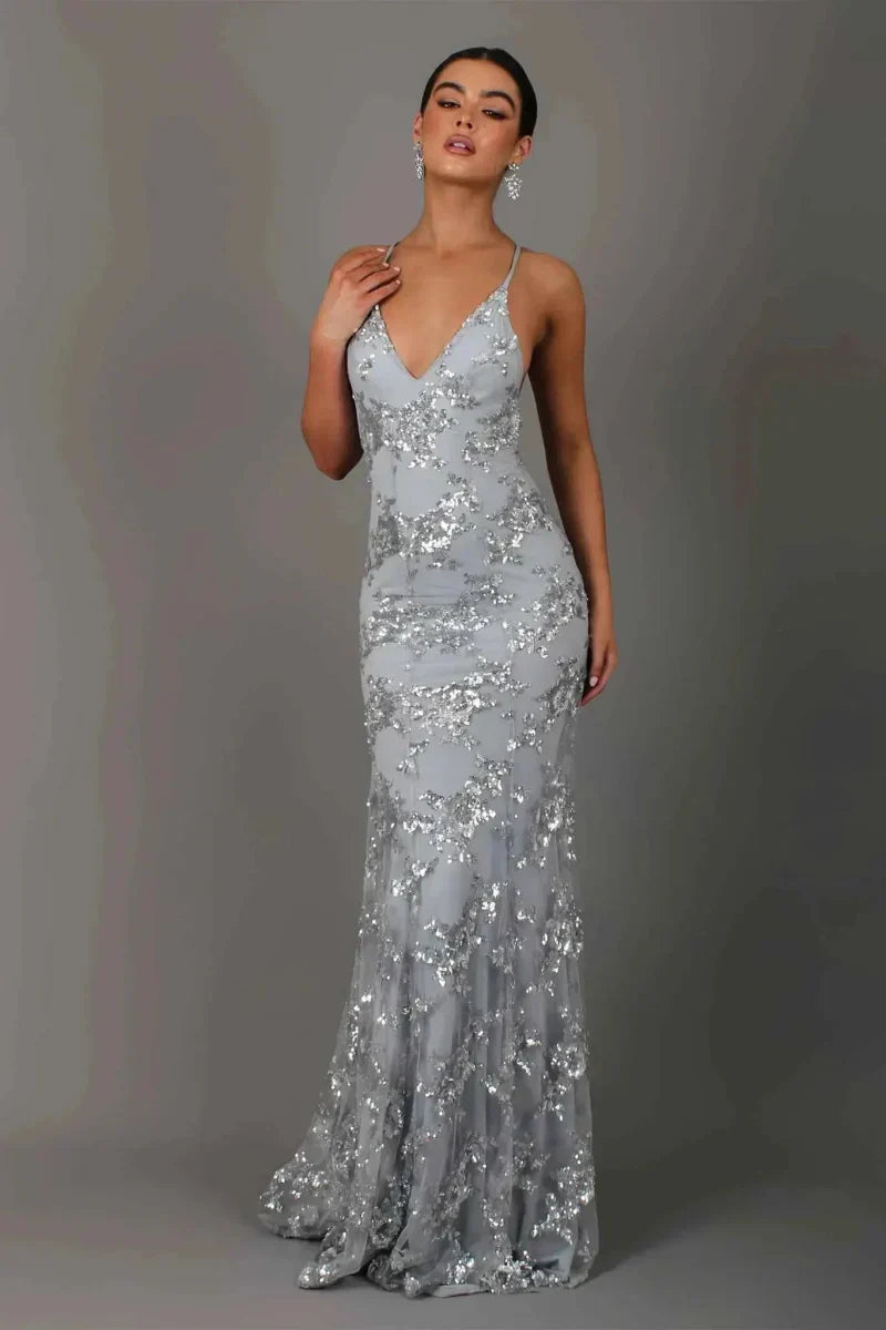 V-Neck Spaghetti Strap Floor-Length Women's Dress - Elegant Evening Wear for Formal Events