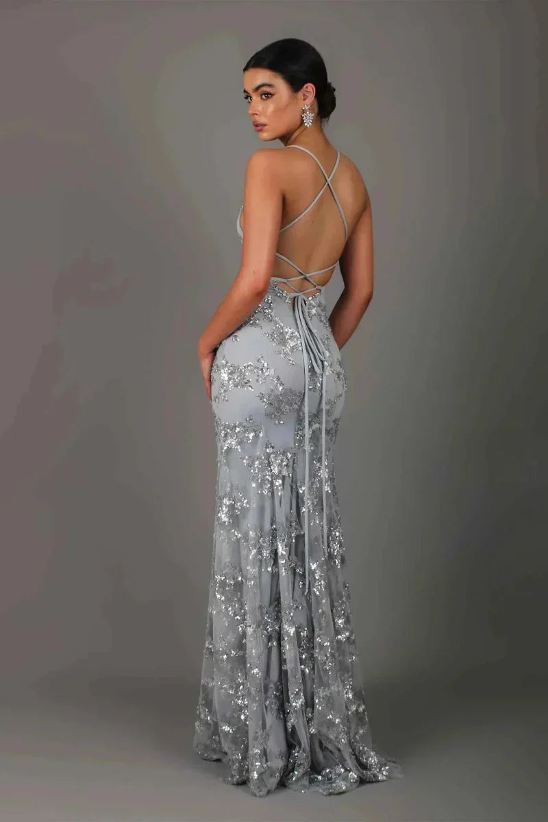 V-Neck Spaghetti Strap Floor-Length Women's Dress - Elegant Evening Wear for Formal Events