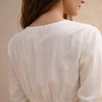 White Cotton Linen Midi Dress with Long Sleeves for Casual Wear
