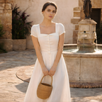 White Linen Midi Dress with Buttons for Summer Casual Wear