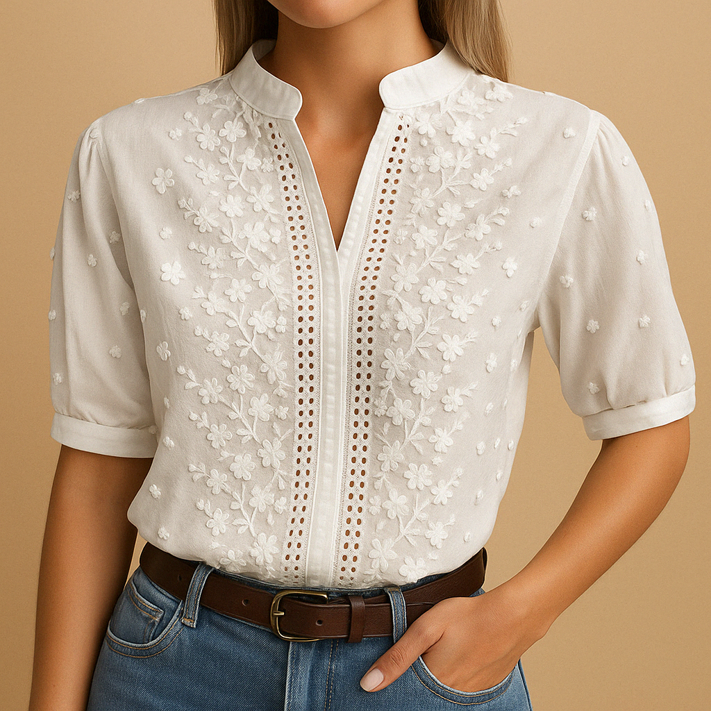 White Women's Blouse - Lightweight Cotton, Casual Style for Everyday Wear