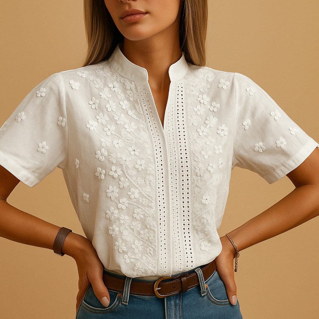 White Women's Blouse - Lightweight Cotton, Casual Style for Everyday Wear