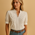 White Women's Blouse - Lightweight Cotton, Casual Style for Everyday Wear