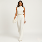 Wide-Leg Halter Neck Jumpsuit for Women - High Waist Design, Casual Chic Outfit for Summer Events and Everyday Wear
