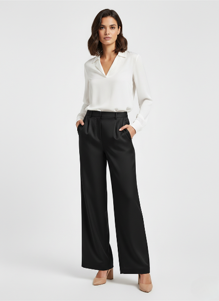 Wide-Leg Trousers for Women - Tailored Fit, Comfortable Fabric, Versatile Casual or Office Wear