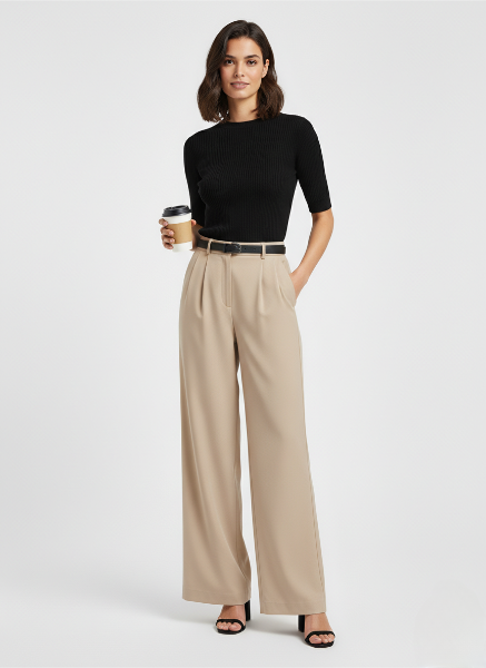 Wide-Leg Trousers for Women - Tailored Fit, Comfortable Fabric, Versatile Casual or Office Wear
