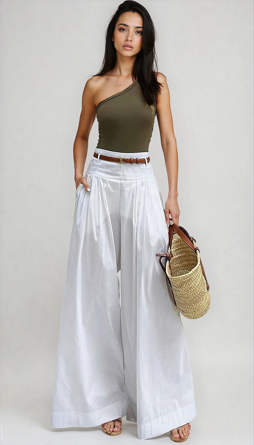 Wide-Leg Trousers in Soft Fabric for Casual or Office Wear