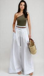 Wide-Leg Trousers in Soft Fabric for Casual or Office Wear