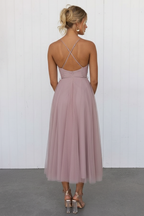 Women's Corset Midi Dress with Tulle Skirt for Formal Events and Special Occasions