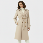 Women's Double-Breasted Long Trench Coat - Belted Overcoat for Stylish Outerwear in Classic Design