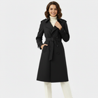 Women's Double-Breasted Long Trench Coat - Belted Overcoat for Stylish Outerwear in Classic Design
