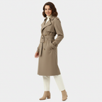 Women's Double-Breasted Long Trench Coat - Belted Overcoat for Stylish Outerwear in Classic Design