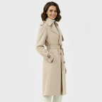 Women's Double-Breasted Long Trench Coat - Belted Overcoat for Stylish Outerwear in Classic Design