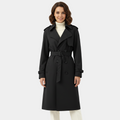 Women's Double-Breasted Long Trench Coat - Belted Overcoat for Stylish Outerwear in Classic Design