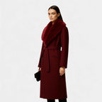 Women's Faux Fur Collar Belted Winter Coat - Long Warm Outerwear for Cold Weather