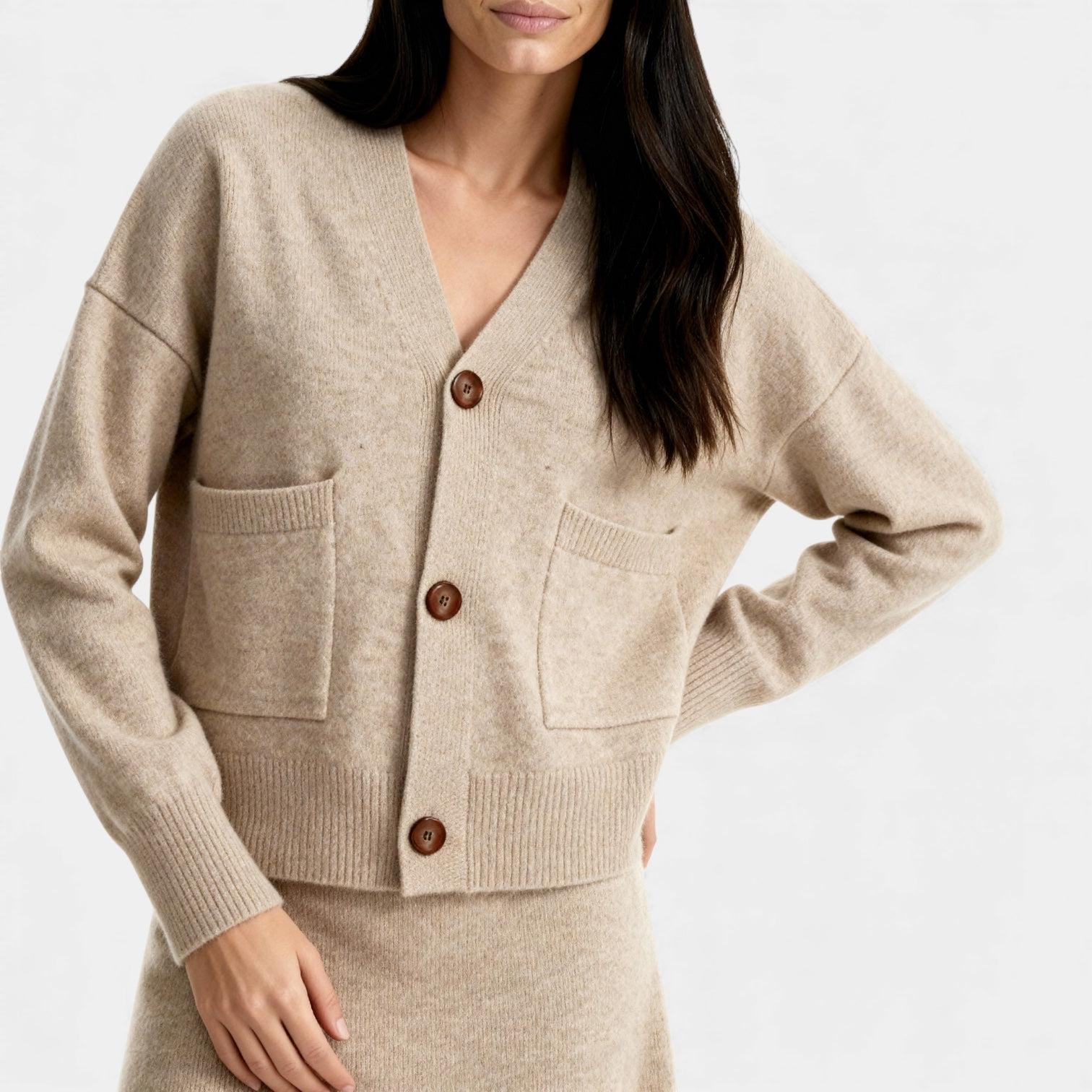 Women's Knit Cardigan and Mini Skirt Set - Soft Two-Piece Co-Ord Outfit for Casual Wear