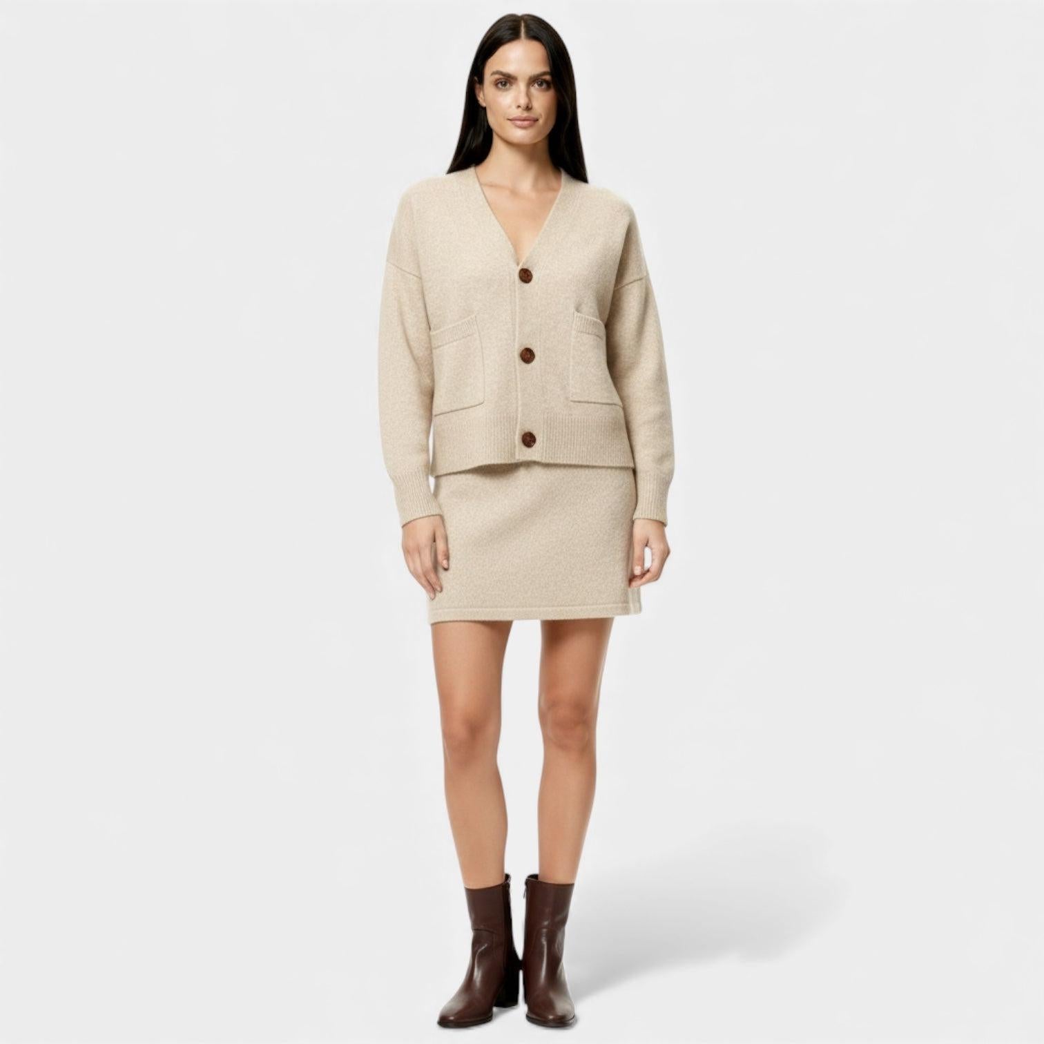 Women's Knit Cardigan and Mini Skirt Set - Soft Two-Piece Co-Ord Outfit for Casual Wear