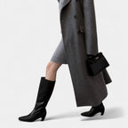 Women's Leather Knee-High Boots with Block Heel for Everyday Wear, Stylish and Comfortable Footwear