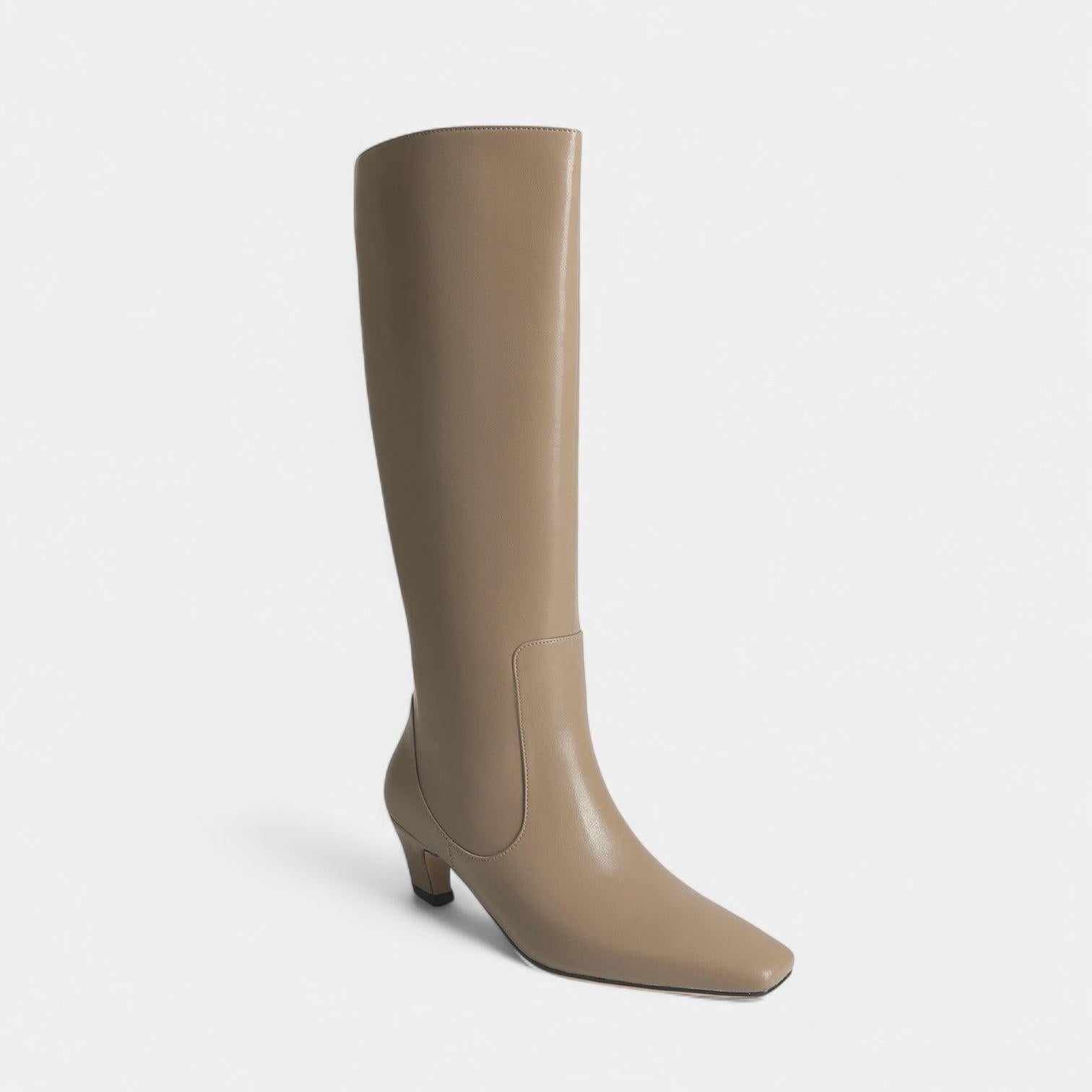 Women's Leather Knee-High Boots with Block Heel for Everyday Wear, Stylish and Comfortable Footwear