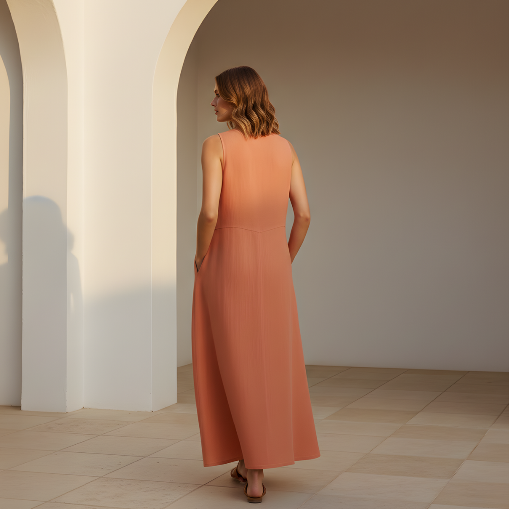 Women's Linen Dress - White Relaxed Fit Summer Style for Casual Wear