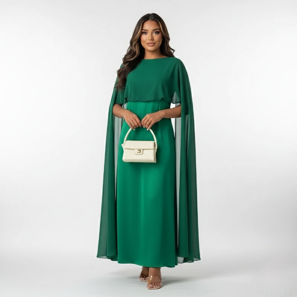 Women's Maxi Cape Dress - Elegant Formal Wear for Special Occasions