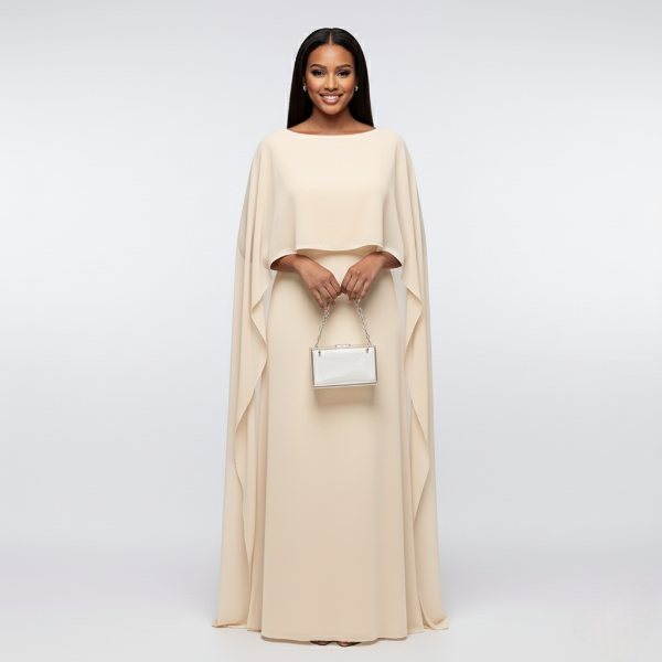 Women's Maxi Cape Dress - Elegant Formal Wear for Special Occasions