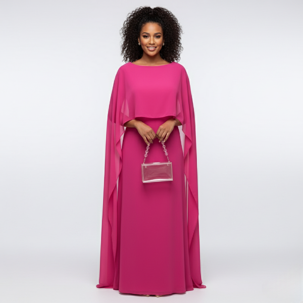 Women's Maxi Cape Dress - Elegant Formal Wear for Special Occasions