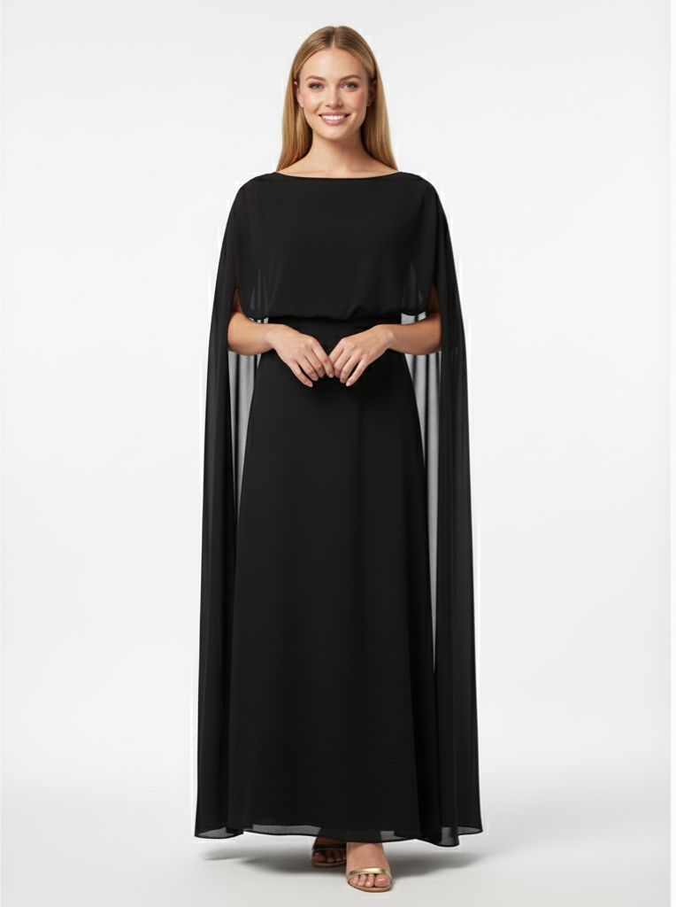Women's Maxi Cape Dress - Elegant Formal Wear for Special Occasions