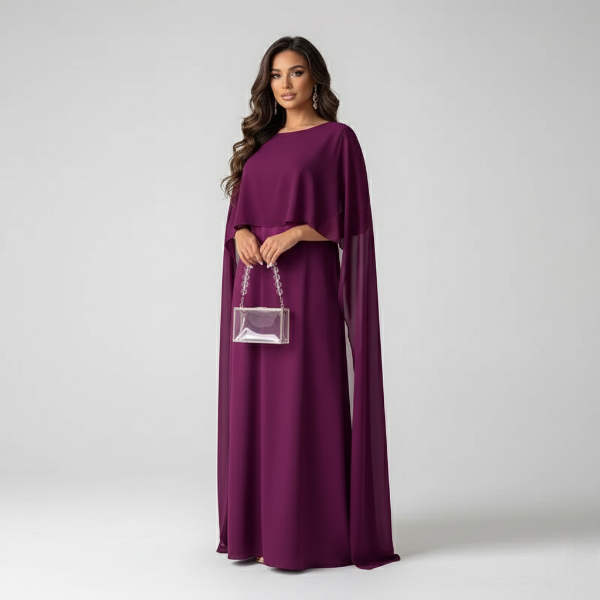 Women's Maxi Cape Dress - Elegant Formal Wear for Special Occasions