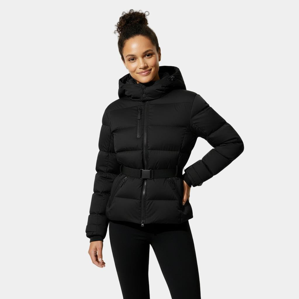Women's Puffer Jacket with Belted Waist - Insulated Winter Coat for Cold Weather Fashion