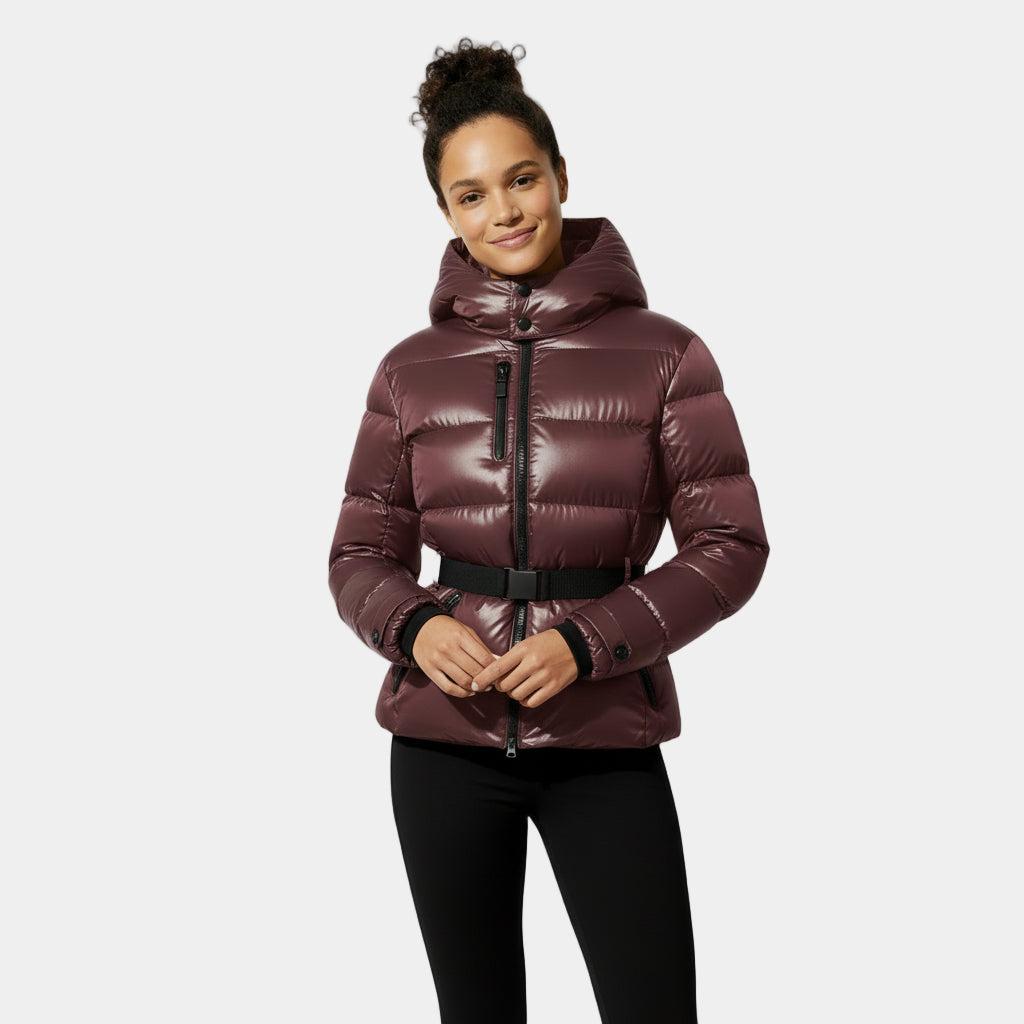 Women's Puffer Jacket with Belted Waist - Insulated Winter Coat for Cold Weather Fashion