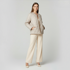 Women's Quilted Jacket - Round Neck, Patch Pockets - Lightweight Outerwear for Casual Wear