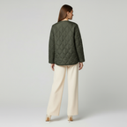 Women's Quilted Jacket - Round Neck, Patch Pockets - Lightweight Outerwear for Casual Wear