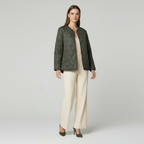 Women's Quilted Jacket - Round Neck, Patch Pockets - Lightweight Outerwear for Casual Wear