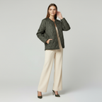 Women's Quilted Jacket - Round Neck, Patch Pockets - Lightweight Outerwear for Casual Wear