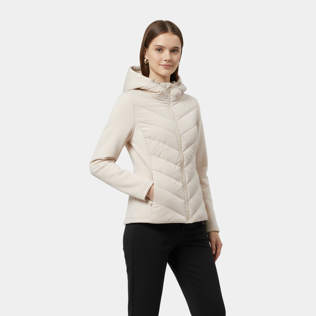 Women's Quilted Windbreaker Jacket with Stretch Sleeves for Outdoor Activities and Casual Wear