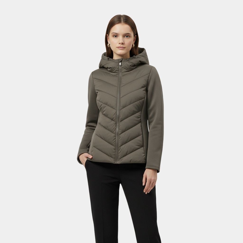 Women's Quilted Windbreaker Jacket with Stretch Sleeves for Outdoor Activities and Casual Wear