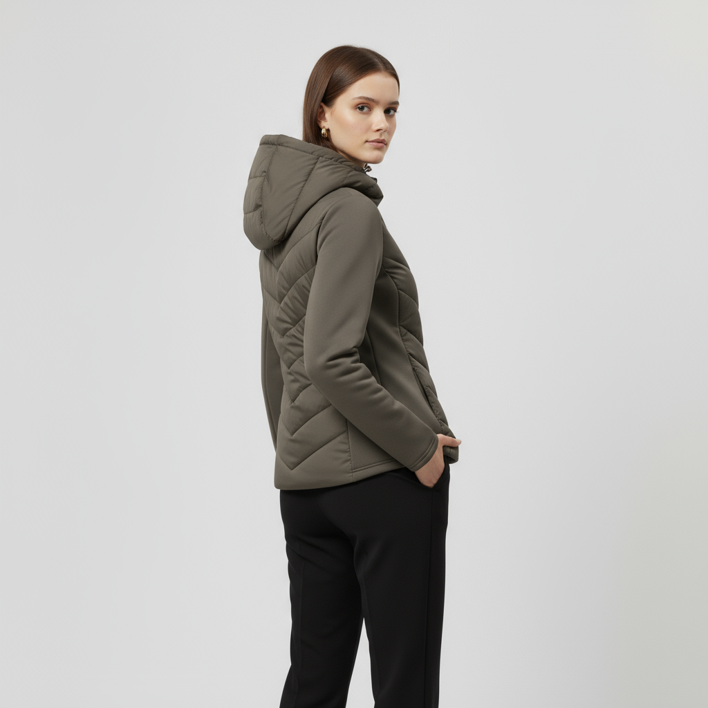 Women's Quilted Windbreaker Jacket with Stretch Sleeves for Outdoor Activities and Casual Wear