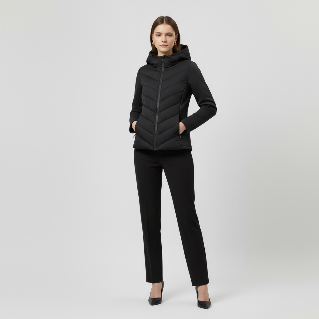 Women's Quilted Windbreaker Jacket with Stretch Sleeves for Outdoor Activities and Casual Wear