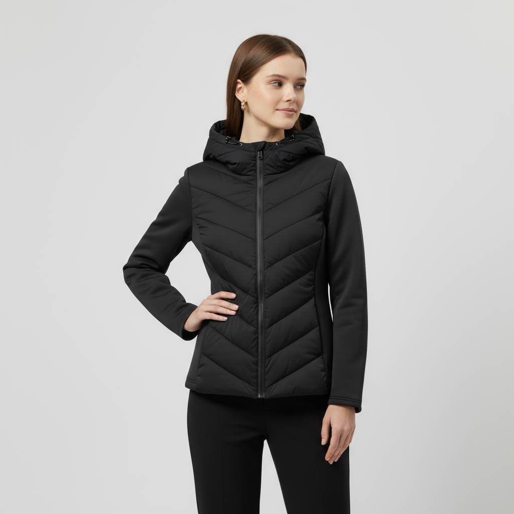 Women's Quilted Windbreaker Jacket with Stretch Sleeves for Outdoor Activities and Casual Wear