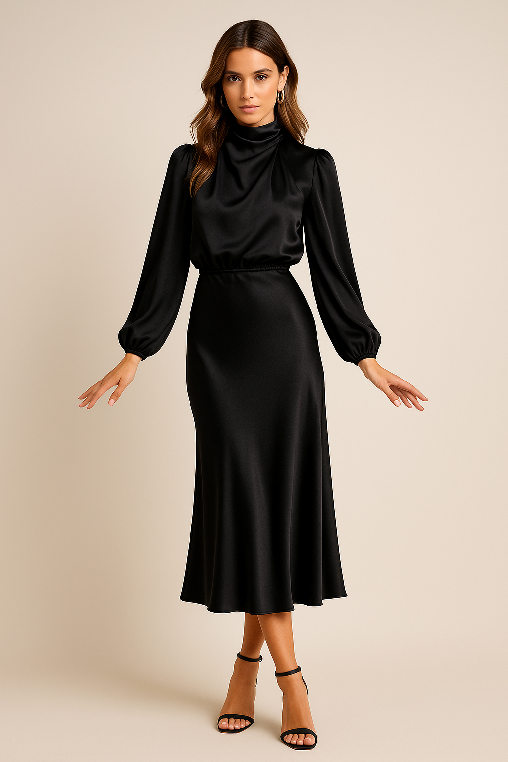 Women's Satin Midi Dress with Adjustable Straps - Casual Style for Everyday Wear