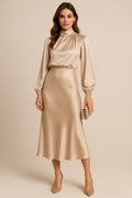 Women's Satin Midi Dress with Adjustable Straps - Casual Style for Everyday Wear