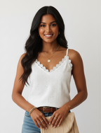 Women's V-Neck Sleeveless Lace Top - Elegant Summer Blouse for Casual Wear