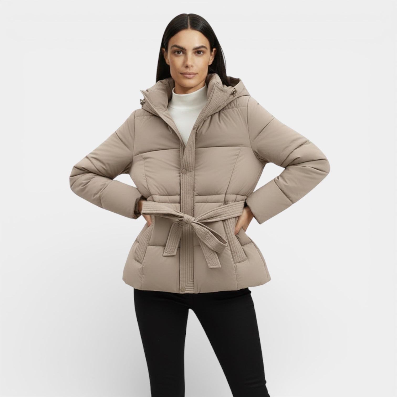 Women's Windproof Belted Puffer Parka Jacket - Insulated Outerwear for Cold Weather