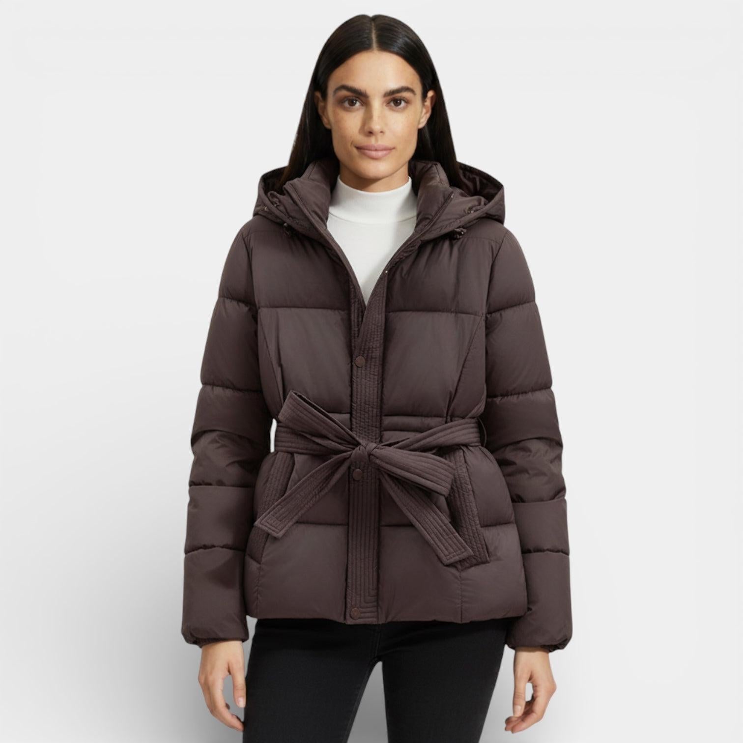 Women's Windproof Belted Puffer Parka Jacket - Insulated Outerwear for Cold Weather