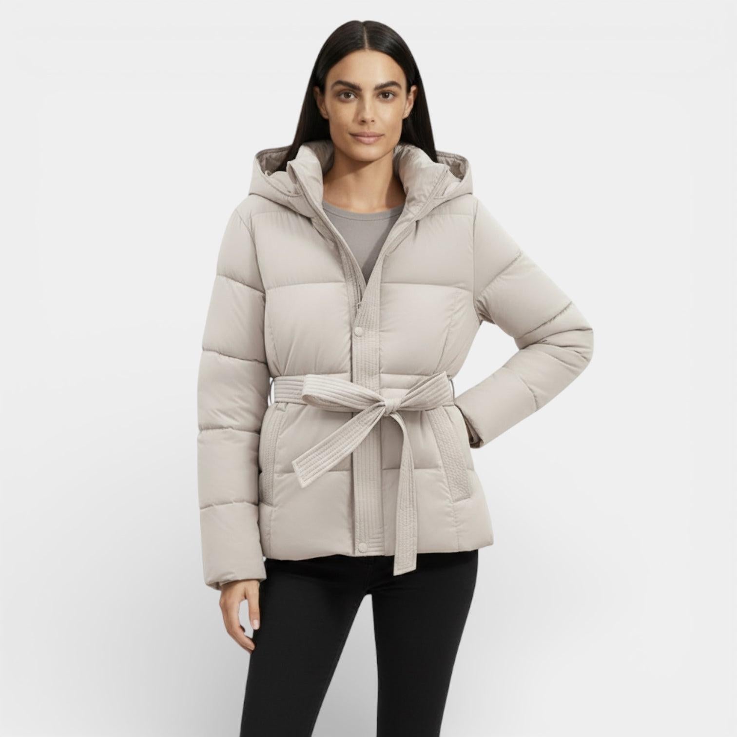 Women's Windproof Belted Puffer Parka Jacket - Insulated Outerwear for Cold Weather