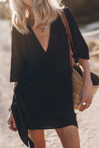 Women's Wrap Mini Dress with Tie Waist, Short Sleeves, Casual Style